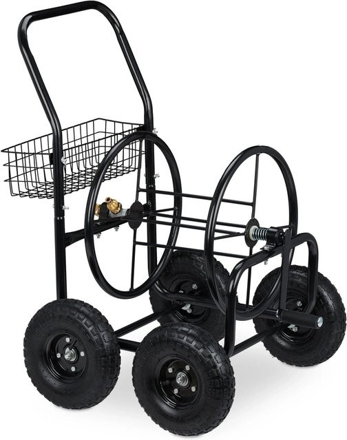 Relaxdays Schlauchwagen aus Metall in Schwarz mit 4 Rädern, B/T/H: 91 x 62 x 80 cm - Bild 1