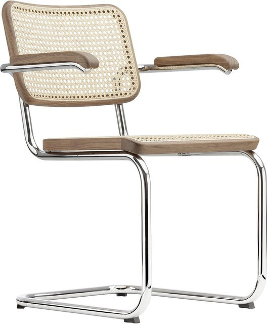 Thonet S 64 V Freischwinger Pure Materials in Braun mit Kunststoffgeflecht und Massivholzgestell aus Esche oder Nussbaum - Bild 1