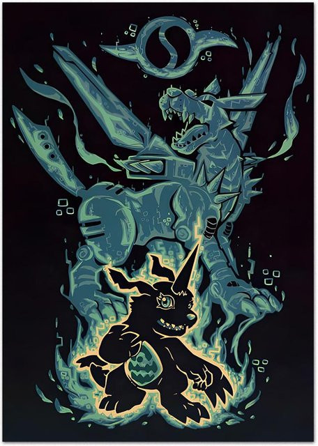 Digimon Anime Wandkunst Leinwandbild Motiv Illustration Mehrfarbig B: 70 cm, H: 120 cm - Bild 1
