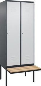 C+P Spind Classic PLUS Garderobenschrank mit Sitzbank, 2 Abteile, B/T/H: 212 x 80 x 81,5 cm, Anthrazit/Grau/Schwarz, mit Zylinderschloss, 4 Garderobenhaken und mittiger Trennwand - Bild 1