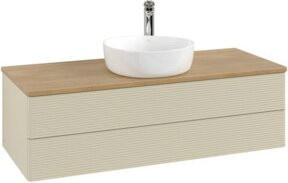 V&B Antao Waschtischunterschrank mit Frontstruktur und Beleuchtung, Eiche Honig lackiert, B/T/H: 120 x 50 x 36 cm - Bild 1