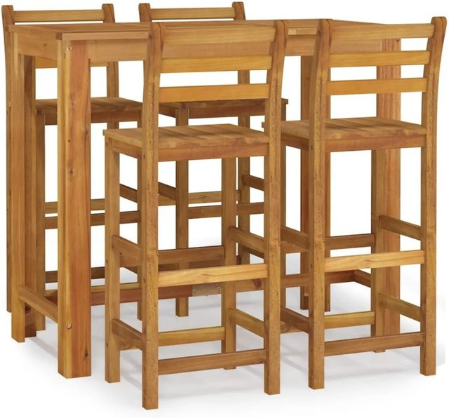 vidaXL 5-tlg. Garten-Essgruppe aus Akazien-Massivholz, Braun, B/T/H: 120 x 60 x 76 cm - Bild 1