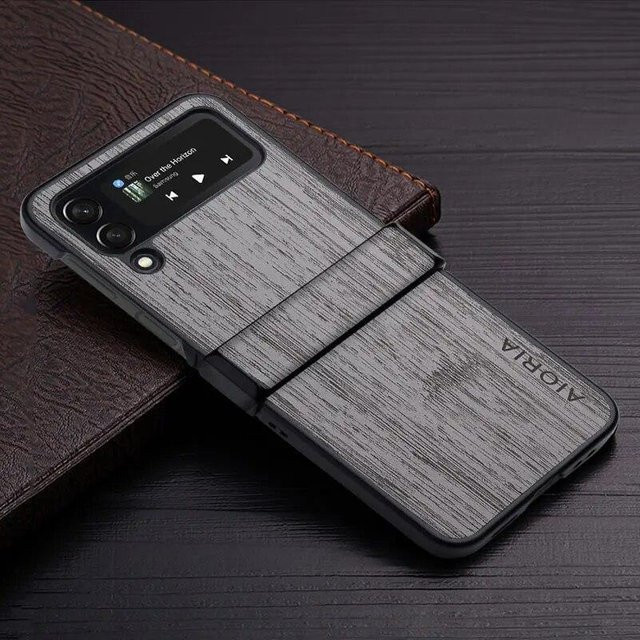 Aioria Luxus Handyhülle im Bambus-Holzmuster für Samsung Galaxy Z Flip 4 5G, Farbe: Hellgrau - Bild 1
