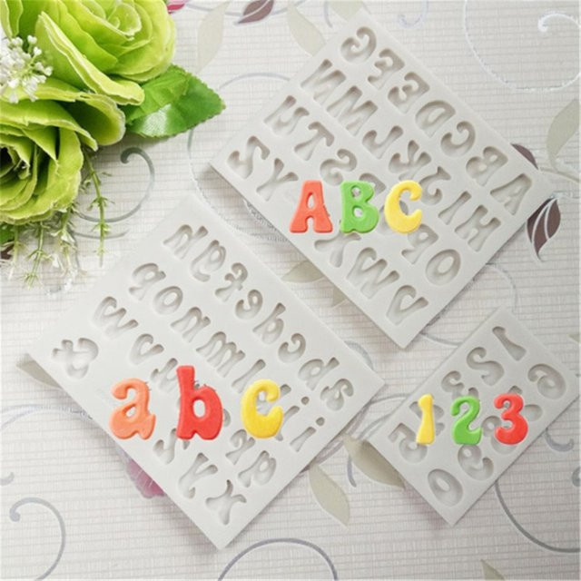 Silikon Formen für 3D Buchstaben und Zahlen zum Dekorieren von Fondant, Schokolade, Kuchen und Keksen in Weiß - Bild 1