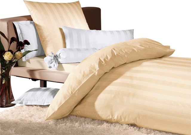 Dormisette Bettwäsche gestreift aus 100% Baumwolle in Champagner und Beige mit Reißverschluss, B/T: 135 x 200 cm - Bild 1