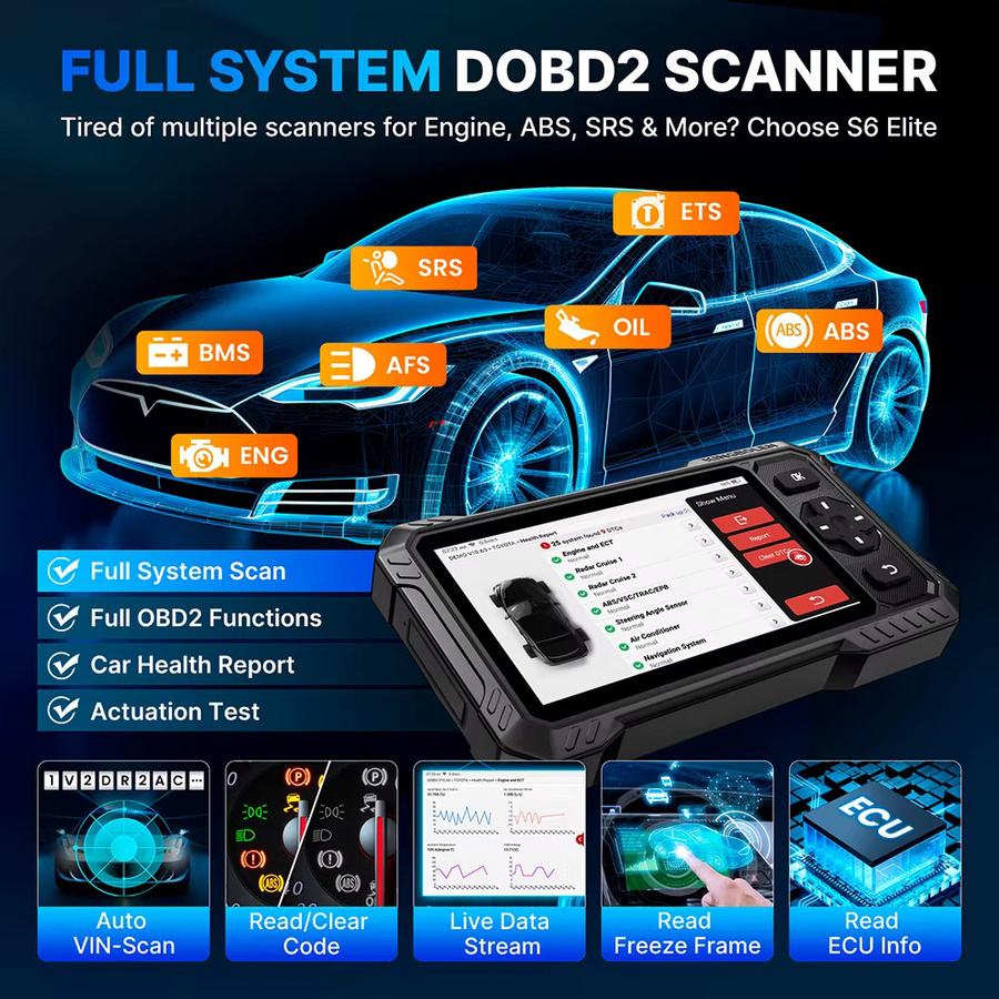 KINGBOLEN S6 Elite CANFD All System Active Test OBD Scanner mit 15 Resets in Schwarz - Bild 2
