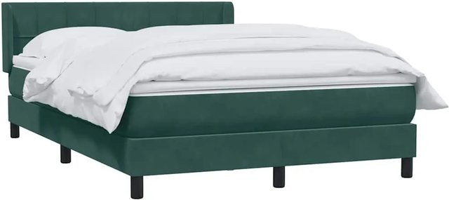 vidaXL Boxspringbett mit Matratze in Dunkelgrün aus Samt, Hybrid-Bett mit Taschenfederkern, B/T: 160 x 220 cm - Bild 1