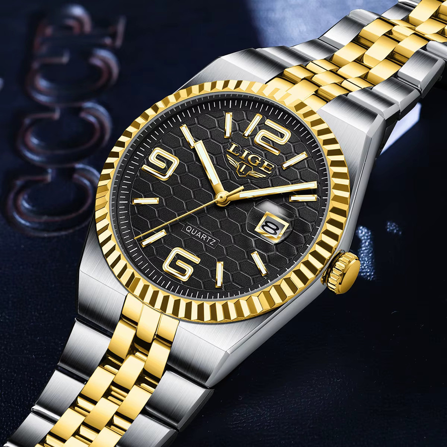 LIGE Armbanduhr Edelstahl, Quarz, Schwarz, Herren - Bild 3