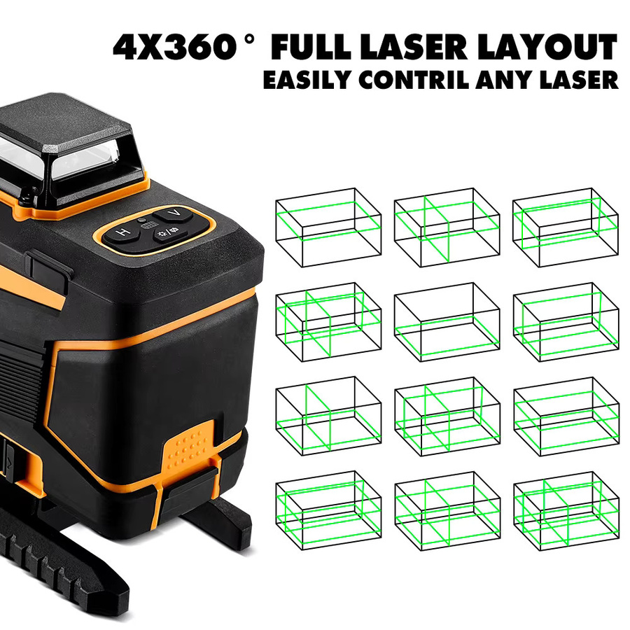 DEKO 3D-Laser mit Selbstnivellierung, 12-Linien-Kreuzlinien-Grünlaserstrahl, 360 Grad horizontal und vertikal, Farbe: Grün/Schwarz - Bild 3