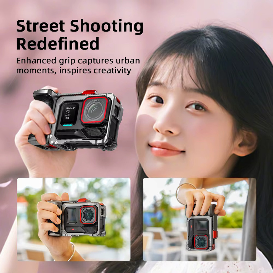 Griff Grip Kit für Insta360 Ace Pro und Ace Pro 2 aus Aluminiumlegierung mit buntem 49/52mm Objektiv Filter Adapter Ring Zubehör Set - Bild 5