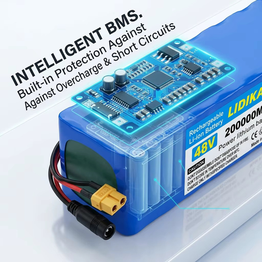 Ddadache Wiederaufladbarer Lithium-Ionen-Akku 48V 200000mAh 1000W mit BMS und 54,6V-Ladegerät für Elektroroller-Umbausatz, Blau - Bild 3