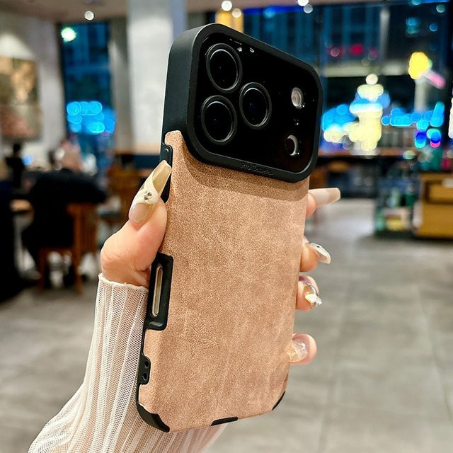 Luxuriöse Wildleder-Lammlederhülle für Apple iPhone 11 bis 17 Pro Max in Jeans Blue und Black - Bild 1