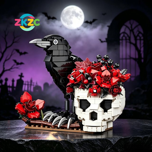 ZKZC MOC Gotischer Totenkopf Rosenblüte Dornenkrähne, Bausteine-Set, Fantasy - Bild 1