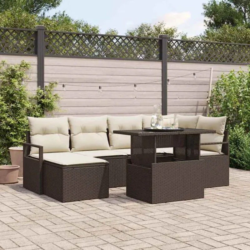 Vidaxl Garten-Sofa-Set aus Rattan und Metall mit 7-teiligen Polstern in Braun und Creme - Bild 1