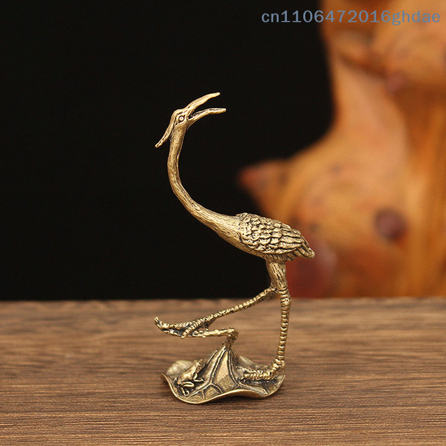 Sommer6 Kranich-Statue aus Messing in Gold als Deko-Ornament für Garten und Terrasse - Bild 1