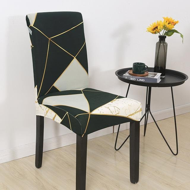Schmutzabweisende Stuhlhusse aus der Blätter-Serie mit floralem Blumenzweig-Print in Grün, elastischer Stretch-Sitzbezug für Esszimmerstühle - Bild 1
