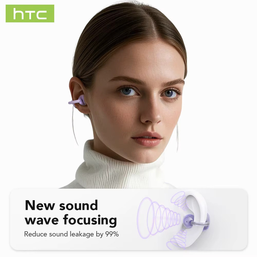 HTC NE54 True Wireless Earclip Bluetooth-Kopfhörer mit Knochenleitungs-Technologie und Farbdisplay in Pink oder Purple - Bild 3