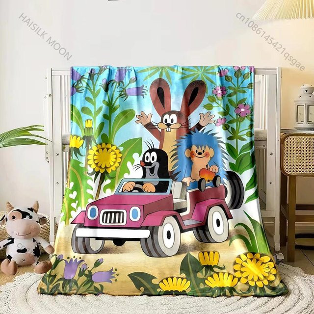 Rouxin nine Weiche Flanell-Überwurfdecke mit Kleiner Maulwurf Cartoon Motiv, Mehrfarbig, B/B: 100 x 150 cm - Bild 1