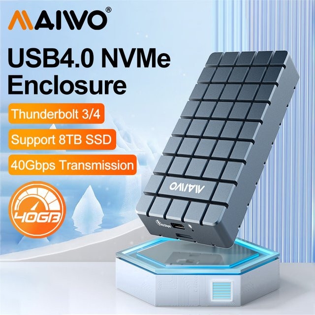 MAIWO USB4 M.2 NVMe SSD-Gehäuse aus Aluminium mit 40 Gbit/s für Thunderbolt 4/3 und USB 3.2/3.1/3.0, unterstützt bis zu 8 TB, Farbe: Silber/Grau - Bild 1