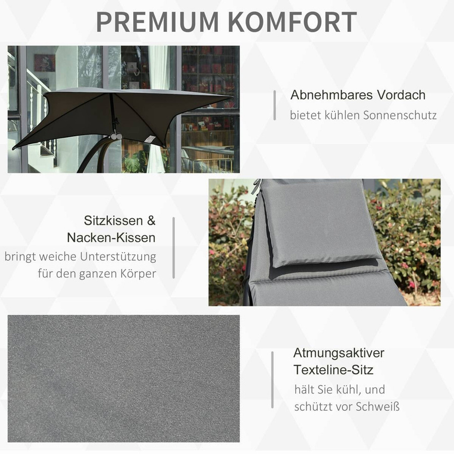 Outsunny Schaukelliege mit Sonnen canopy in Dunkelgrau aus pulverbeschichtetem Stahl und Textilene, B/H/L: 114 x 190 x 185 cm - Bild 3