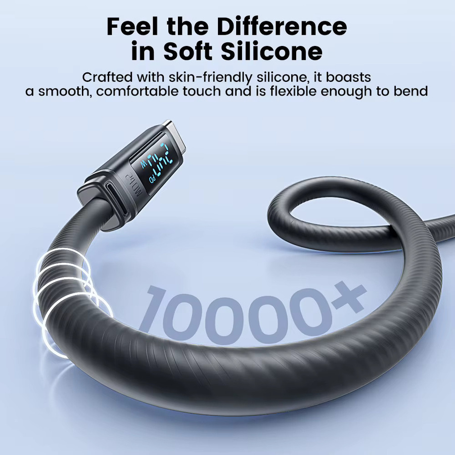 Toocki USB-C Silikon-Datenkabel mit digitalem Display, 240W PD 3.1 Schnellladung, Schwarz - Bild 5