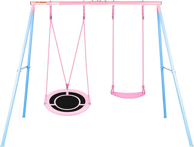 hotsizz 2-in-1 Outdoor-Kinderschaukel mit Korbschaukel und klassischer Schaukel, Pink, B/T/H: 207 x 179 x 147 cm - Bild 1