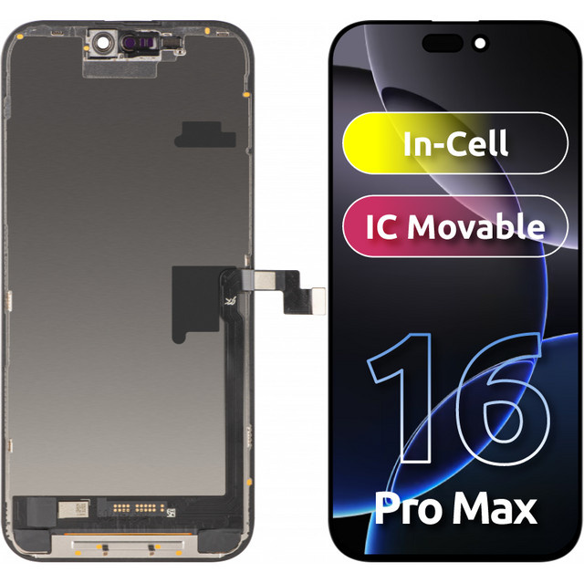 Display mit Touchscreen JK für Apple iPhone 16 Pro Max, LCD In-Cell IC Movable Version mit Rahmen, Schwarz - Bild 1