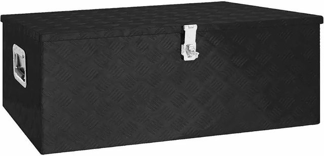 DELUKE Aluminiumbox mit Deckel und Schloss, abschließbare Alubox als Deichselbox oder Werkzeugkiste in Schwarz, B/T/H: 100 x 55 x 37 cm - Bild 1