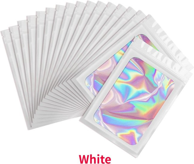 100 Stück Mylar-Beutel von HaiKouLiJinHaiKeJiYouXianGongSi in Holografischer Laserfarbe, geruchsdichte Kunststoff-Verpackungsbeutel mit Druckverschluss für Schmuck und Geschenke, Breite: 7,5 cm, Höhe: 12 cm - Bild 1
