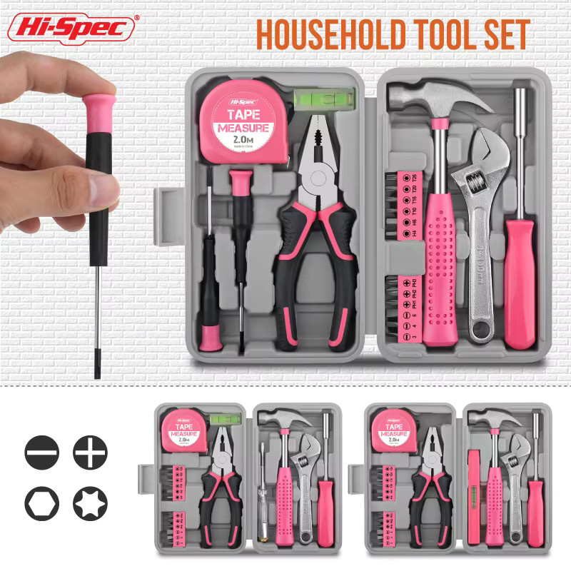 Hi-Spec 18/19/20-teiliges DIY-Werkzeugset in Rosa mit elektrischem Schrauber aus CR-V-Stahl für Heimwartung und Autopflege - Bild 2