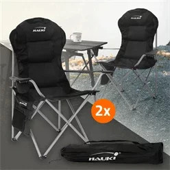 2er Set Hauki Campingstühle faltbar Schwarz mit Getränkehalterung und Tragetaschen, belastbar bis 150 kg - Bild 1