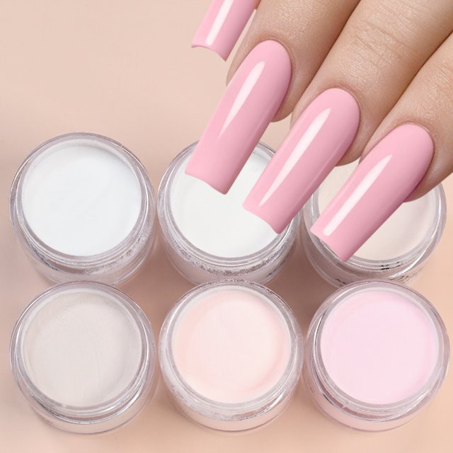 HotPress Acryl-Nagelpuder 6er-Set, Nude Pink Weiß, 7g pro Stück - Bild 1