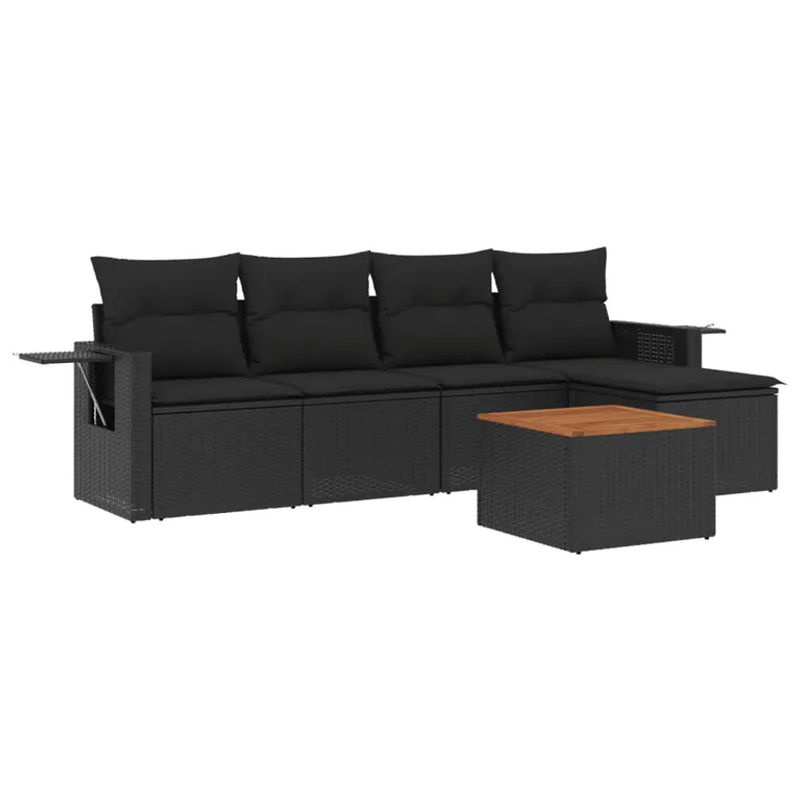 vidaXL 6-teilige Garten-Sofagarnitur aus Polyrattan mit Kissen in Schwarz - Bild 3