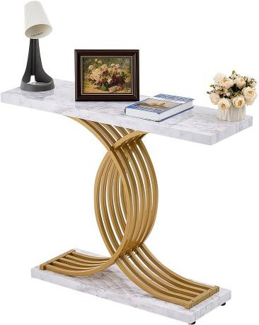 VEVOR schmaler Konsolentisch in Weiß mit Metallrahmen und MDF-Platte, Beistelltisch für Flur, Wohnzimmer und Schlafzimmer, B/T/H: 81 x 30 x 30 cm - Bild 1