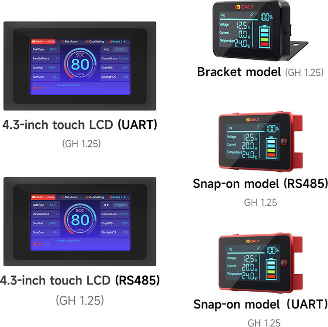 Daly BMS Zubehör LCD-Bildschirm und Touch-Display mit UART RS485 für Daly BMS Neue Version in Rot, Blau oder Schwarz - Bild 1