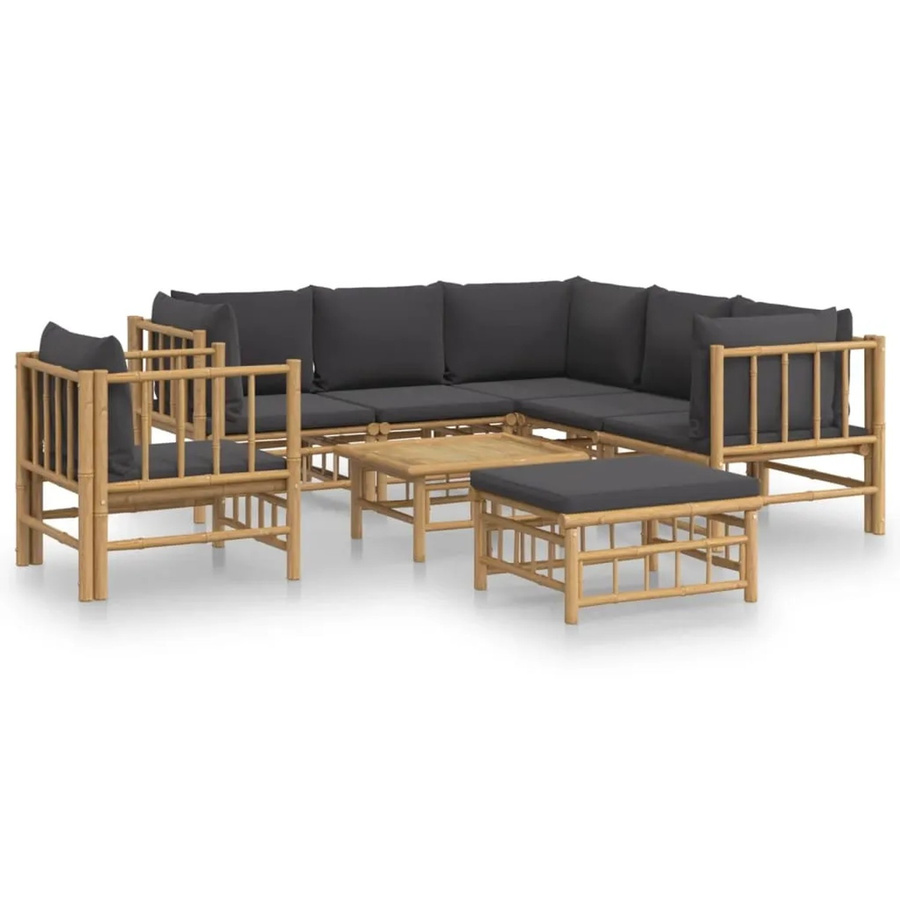 vidaXL 8-tlg Garten-Lounge-Set aus Bambus mit dunkelgrauen Polstern - Bild 2