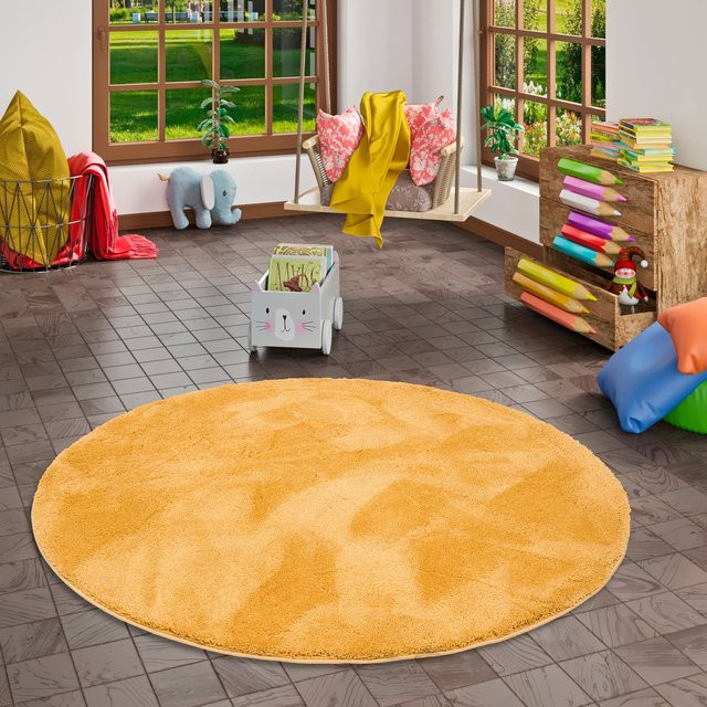 Pergamon Silky Kids Kinder Hochflor Teppich Rund, Gelb - Bild 1