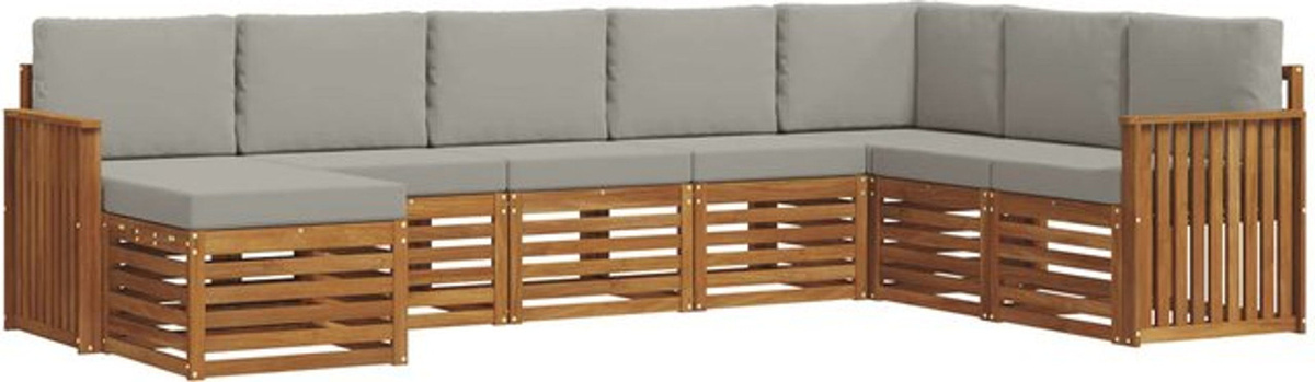 vidaXL Outdoor-Sofagarnitur aus Akazie mit 8-teiligem Set und Kissen in Natur und Hellgrau - Bild 1