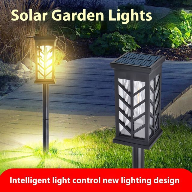 ESMARTER LED Solar Gartenleuchte für Wege und Auffahrten, Wasserdichte Solar-Pfadlampe in Schwarz mit warmweißem Licht - Bild 1