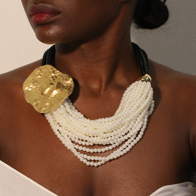 Halskette QBDSWD, Perle, Messing, Gold, Damen, Mädchen, Vintage - Bild 1