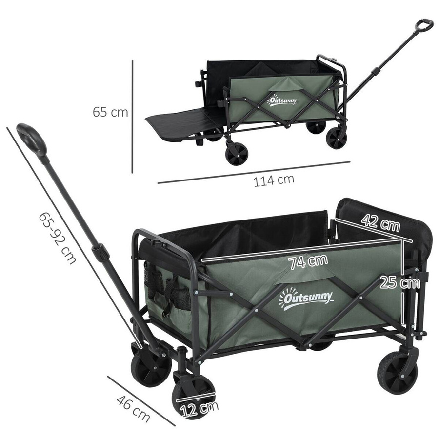 Outsunny Gartenwagen klappbar in Grün mit herausnehmbarer Plane, 72 Liter Volumen und 90 kg Traglast, H x B x T: 92 x 46 x 114 cm - Bild 6