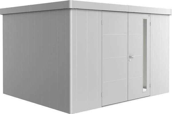 Biohort Gerätehaus Neo aus Metall mit Doppeltüre und Flachdach in Silber Metallic, B/T: 348 x 292 cm