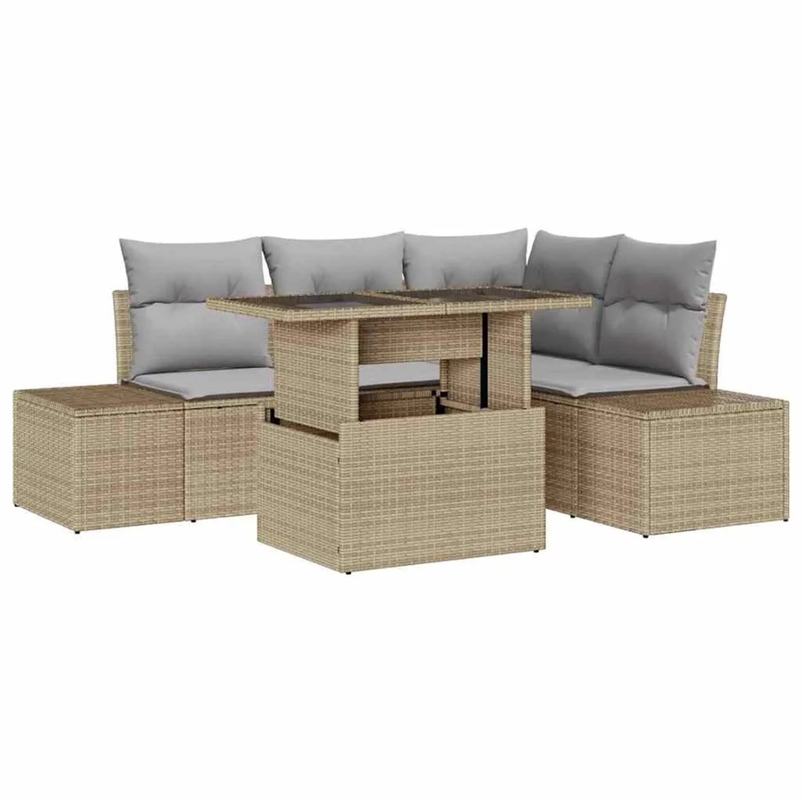 vidaXL Garten-Sofa-Set aus Poly Rattan mit Speicherfunktion, 5-teilig, Beige - Bild 2