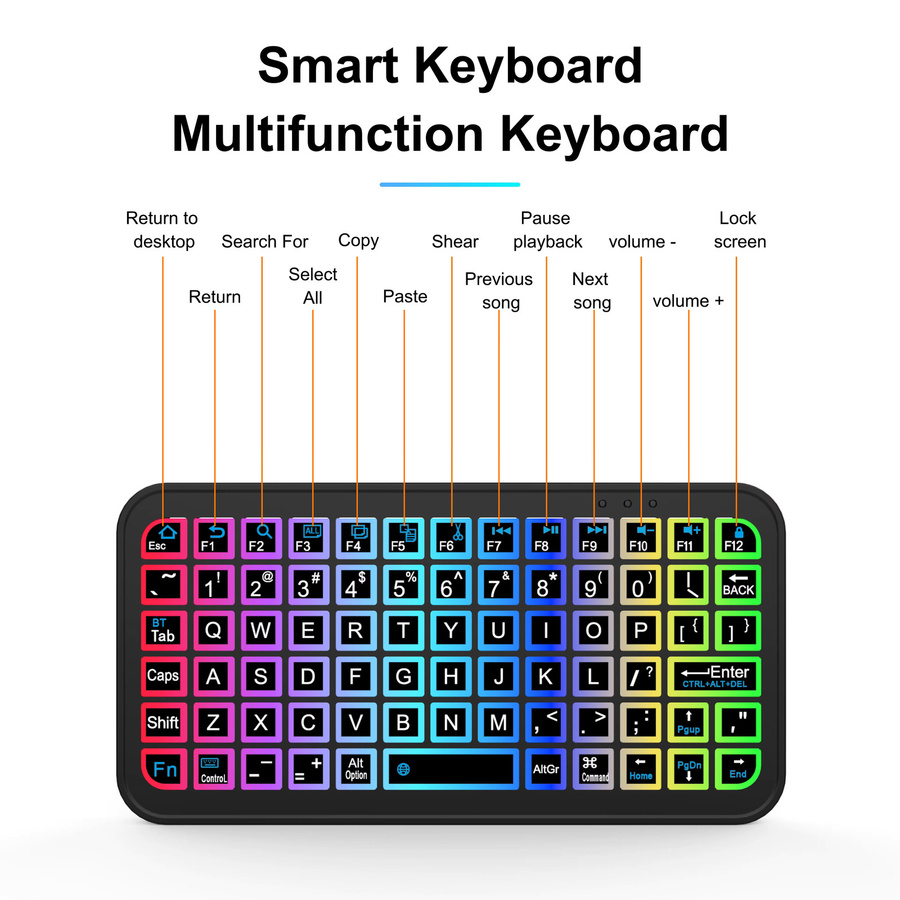 Kebidumei Mini RGB Bluetooth-Tastatur mit Hintergrundbeleuchtung, wiederaufladbare drahtlose Tastatur für PC, Tablet, Laptop, iPad, iOS, Android und MacBook, Schwarz - Bild 6