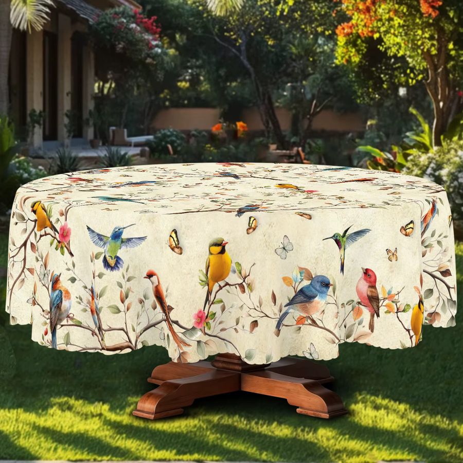 Visect Tischdecke Set aus Polyester mit Herbst-Vogel- und Schmetterlingsmuster, 1 runde Tischdecke und 4 selbstklebende Tischdecken mit Vogelmotiven - Bild 3
