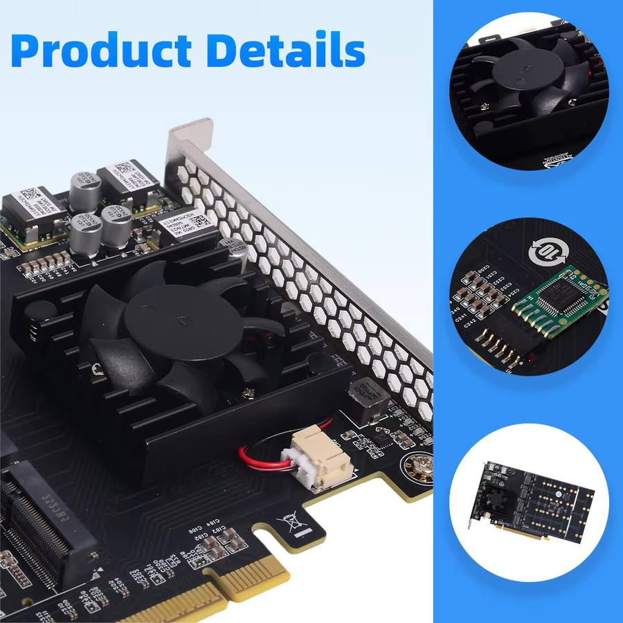 ADT-Link 8-Bay M.2 NVMe Erweiterungskarte mit PLX8749, PCIe Schnittstelle für SSD, Schwarz - Bild 2