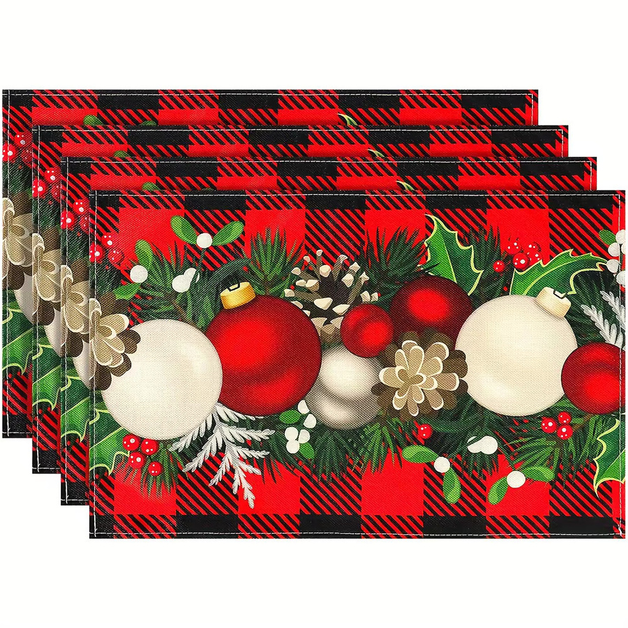 VIKAMA 4-teiliges Weihnachts-Tischset in Schwarz und Rot mit Karomuster für deine festliche Tischdekoration - Bild 5