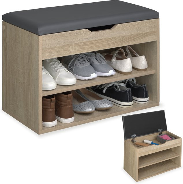 tectake Schuhbank Jasmina für 6 Paar Schuhe mit Sitzpolster und Klappfach, Farbe Beige, B/T/H: 60 x 30 x 43,5 cm - Bild 1