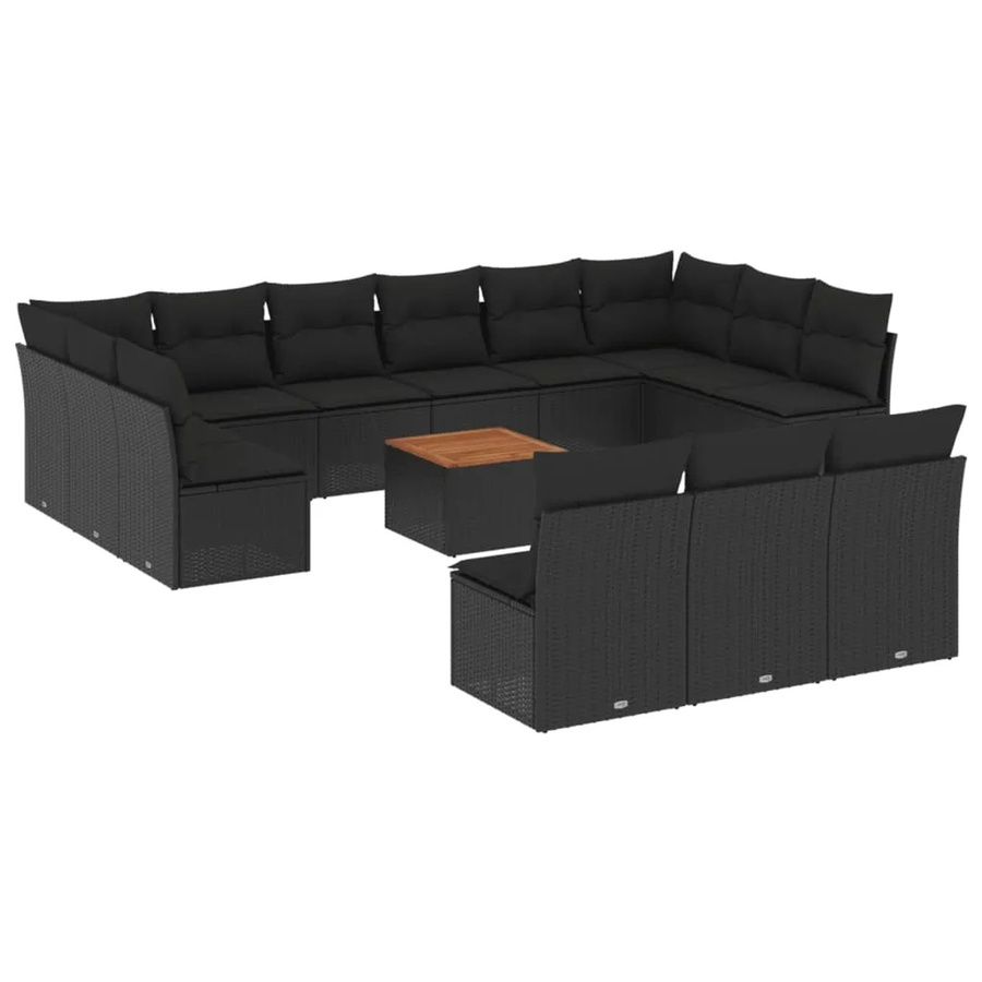 vidaXL 14-tlg. Garten-Sofagarnitur aus Polyrattan mit Kissen in Schwarz - Bild 2