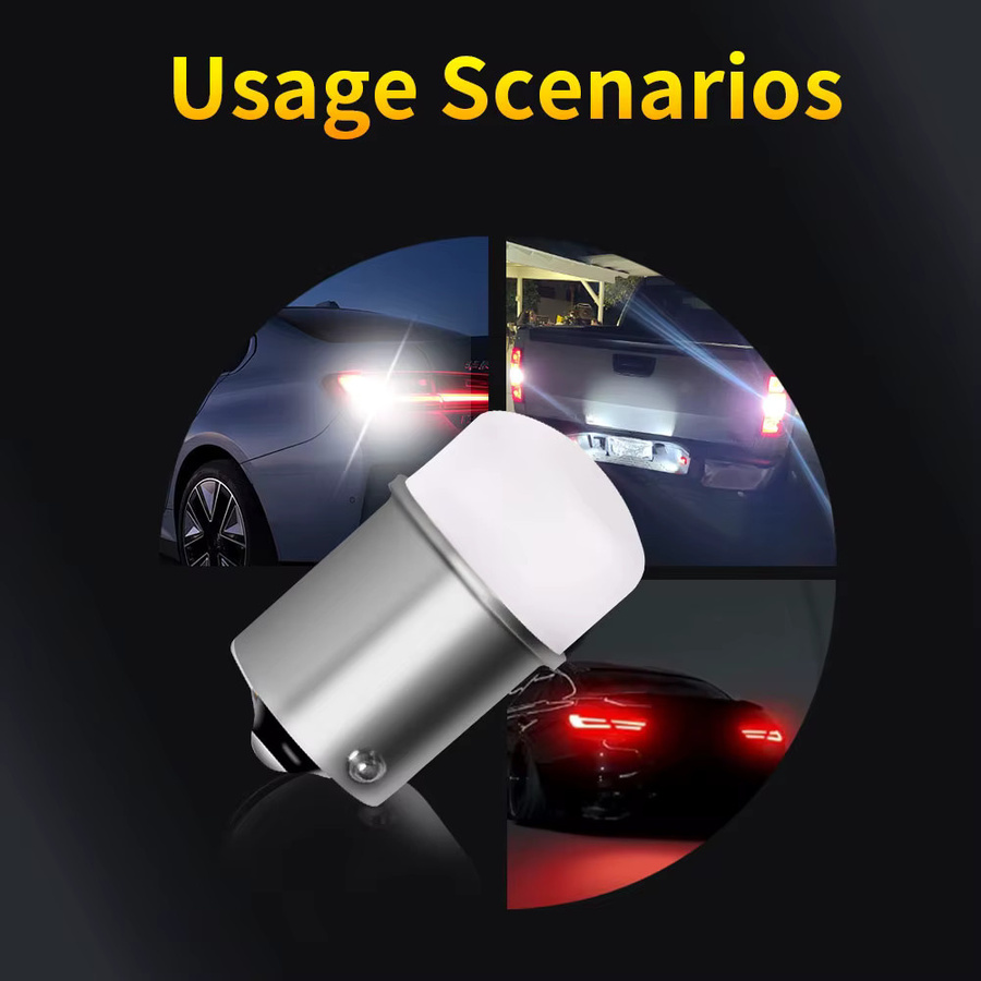 2er Set weiße Auto LED Lampen für Tagfahrlicht, Nebelschlussleuchte und Blinker, kompatibel mit R5W, R10W, 1156, P21W, BA15S, P21/5W, 1157, BAU15S und PY21W, 12V - Bild 2